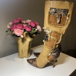 Knee high heeled booties patchwork size 8